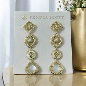 NWT! Kendra Scott Brielle Gold Linear Drop Earrings in Ivory Mother-of-Pearl
